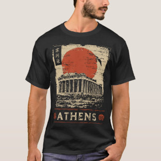 Athene Acropolis Sumi-e Klassieke Tempel Kunst T-shirt