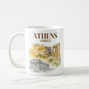 Athene Griekenland Acropolis Aquarel Schets Maatwe Koffiemok