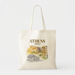 Athene Griekenland Akropolis Aquarel Schets Maatwe Tote Bag