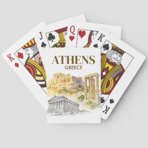 Athene Griekenland Akropolis Aquarel Schets Reis Pokerkaarten