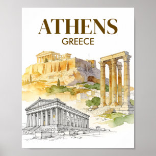 Athene Griekenland Akropolis Aquarel Schets Reizen Poster