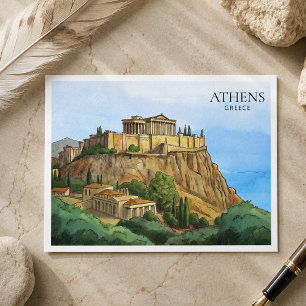 Athene Griekenland Aquarel Ansichtkaart   Historis Feestdagenkaart