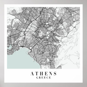 Athene Griekenland Blue Water Street Map Poster