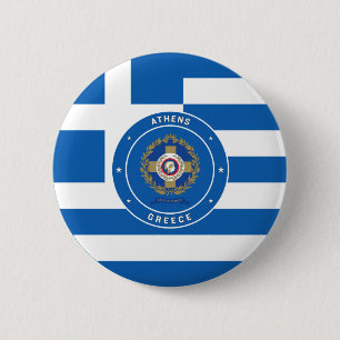 Athene, Griekenland Emblem & Vlag Ronde Button 5,7 Cm