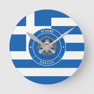 Athene, Griekenland Emblem & Vlag Ronde Klok