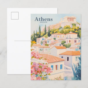 Athene Griekenland Gouache Schilderillustratie Rei Briefkaart