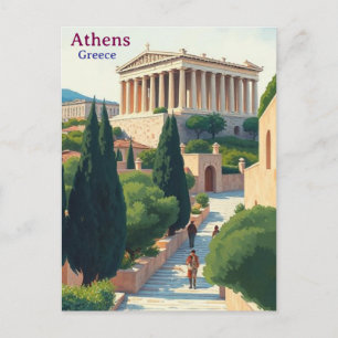 Athene Griekenland Gouache Verf Illustratie Reizen Briefkaart