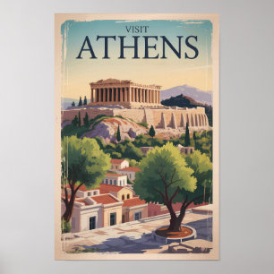 Athene Griekenland Illustratie Reis Kunst Vintage Poster