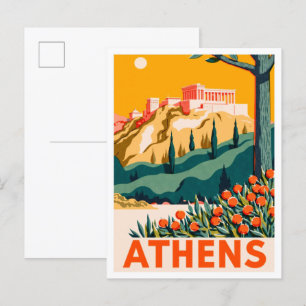 Athene Griekenland Kunst Vintage Illustratie Reize Briefkaart