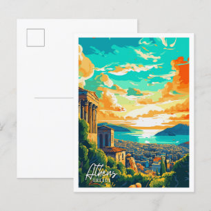 Athene Griekenland Kunst vintage reisillustratie Briefkaart