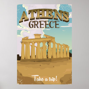 Athene, Griekenland, poster van het klassieke vlie