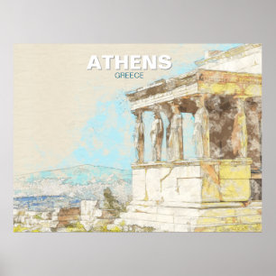 Athene Griekenland Reizen – Vintage Uitzicht op Ou Poster