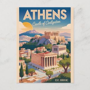 Athene Griekenland Retro Silhouette Stadslandschap Briefkaart