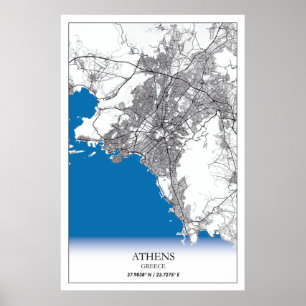Athene Griekenland Stadskaarten Eenvoudig minimuma Poster