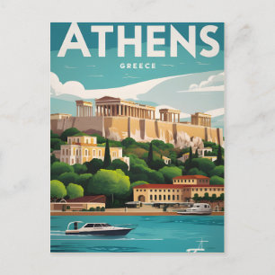 athene griekenland vintage briefkaart