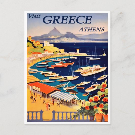 Athene, Griekenland Vintage Travel Briefkaart (Voorkant)