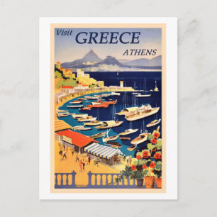 Athene, Griekenland Vintage Travel Poster Briefkaart