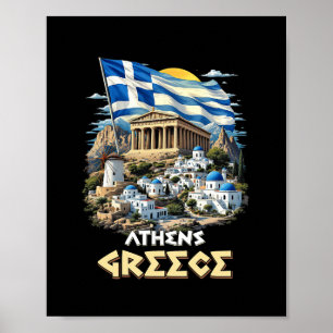 Athene Griekenland Vlag Athene Souvenir Reis Vakan Poster