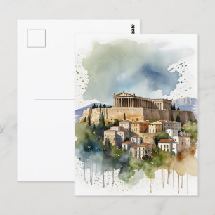 Athene Griekenland waterverf art Briefkaart