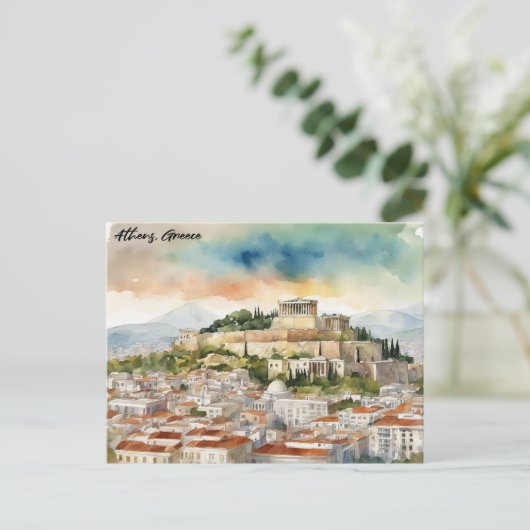 Athene Griekenland Waterverf schilderij Panorama U Briefkaart (Staand voorkant)