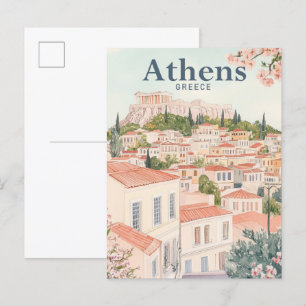 Athene Griekenland Waterverf Schilderij Reizen Briefkaart