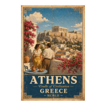 Athene Vintage Reisposter Griekenland Acropolis Mu