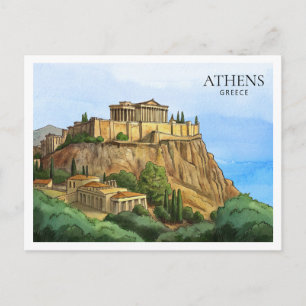 Athènes Grèce Carte Postale Aquarelle Vues Histo