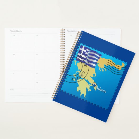 Athènes Grèce Horloge grecque Drapeau et carte (Devant avec enveloppe)