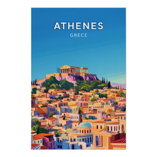 Athenes, Grece, Poster style rétro-chic (Devant)