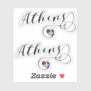 Athens Flag Heart, Griekenland Sticker