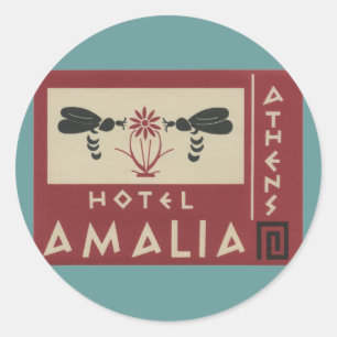Athens Griekenland Hotel Amalia Vintage Reislabel Ronde Sticker