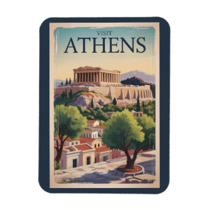 Athens Griekenland Illustratie Reizen Art Vintage Magneet