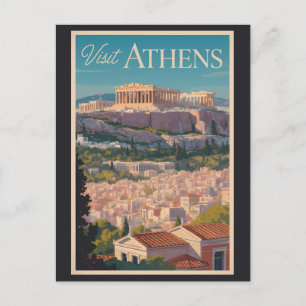 Athens Griekenland Parthenon Travel Art Vintage Briefkaart