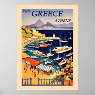  Athens Griekenland Port Harbour Zeilboot Reizen Poster