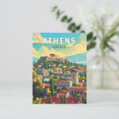 Athens Griekenland Travel Art Vintage Briefkaart (Staand voorkant)