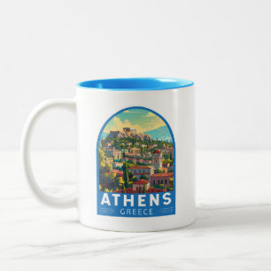 Athens Griekenland Travel Art Vintage Tweekleurige Koffiemok
