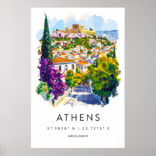 Athens Watercolor Park Ski Nationale Reis Vintage Poster