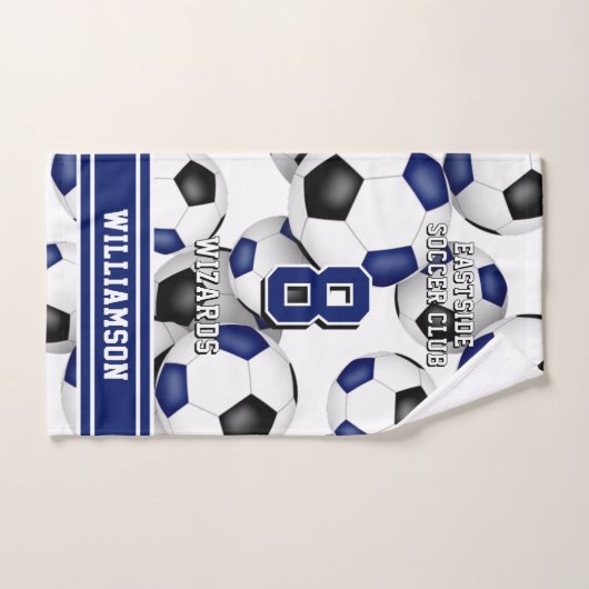 Athlète sur mesure et nom d'équipe soccer bleu (Serviette à main)