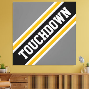Athletic Bold Zwart Grijs Geel TOUCHDOWN Stripes Canvas Afdruk