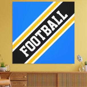 Athletic Fun Helderblauw Zwart FOOTBALL Strepen Canvas Afdruk