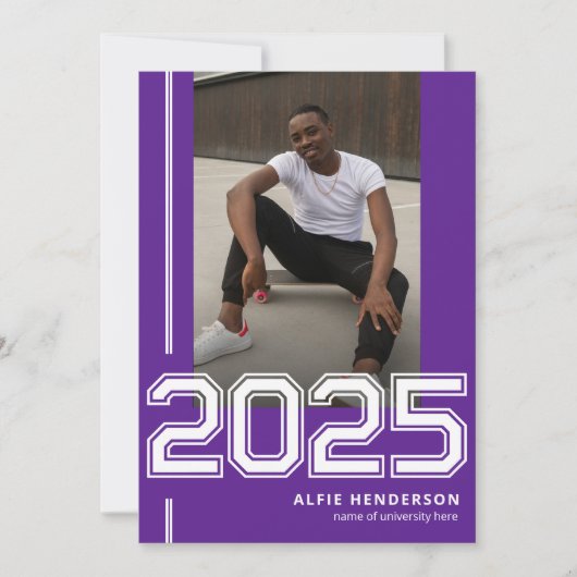 Athletic Photo Graduation Party Paarse Kaart (Voorkant)