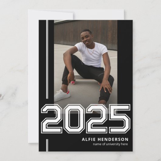 Athletic Photo Graduation Party Zwart Kaart (Voorkant)