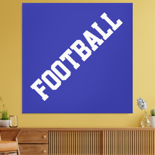 Athletic Slant Wit FOOTBALL Tekst op Deep Blue Canvas Afdruk