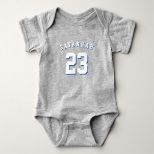 Athletic sport blue white custom name number schat romper