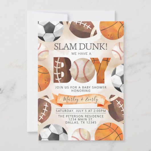 Athletic Sports Balls Boy Baby shower Invitation (Devant)