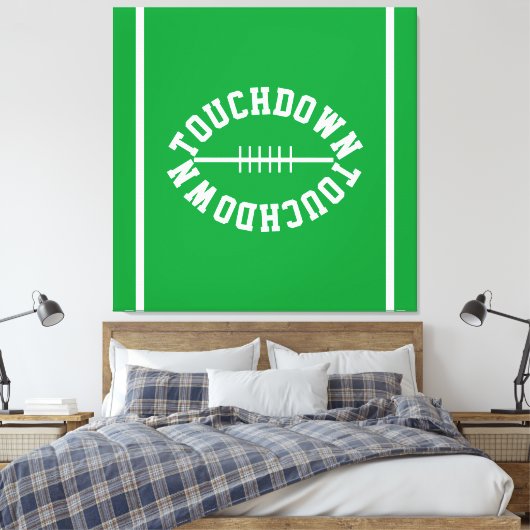 Athletic TOUCHDOWN Text Stripes On Bright Green Canvas Afdruk (Insitu (Slaapkamer))