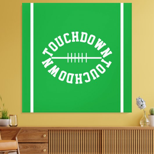 Athletic TOUCHDOWN Text Stripes On Bright Green Canvas Afdruk (Insitu (Woonkamer))