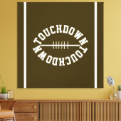 Athletic TOUCHDOWN Text Stripes On Deep Brown Canvas Afdruk (Insitu (Woonkamer))