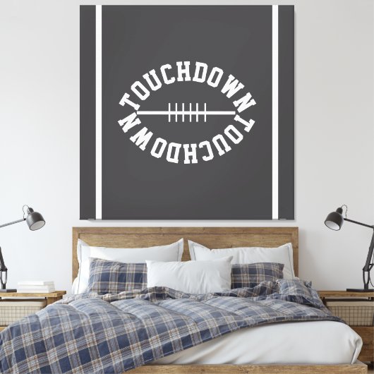 Athletic TOUCHDOWN Text Stripes On Deep Gray Canvas Afdruk (Insitu (Slaapkamer))