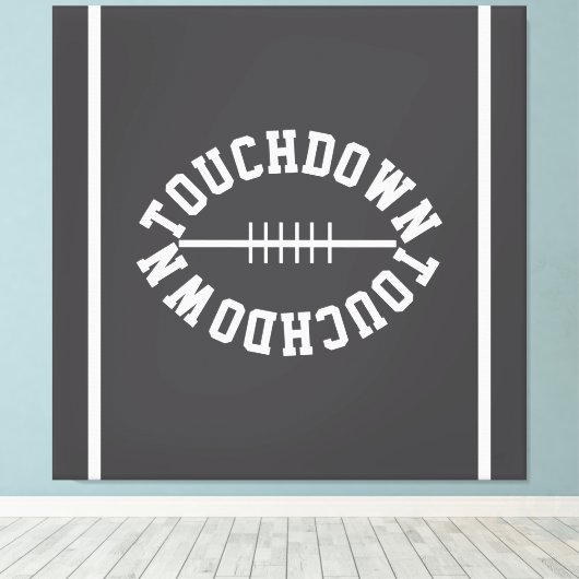 Athletic TOUCHDOWN Text Stripes On Deep Gray Canvas Afdruk (Insitu (Houten vloer))